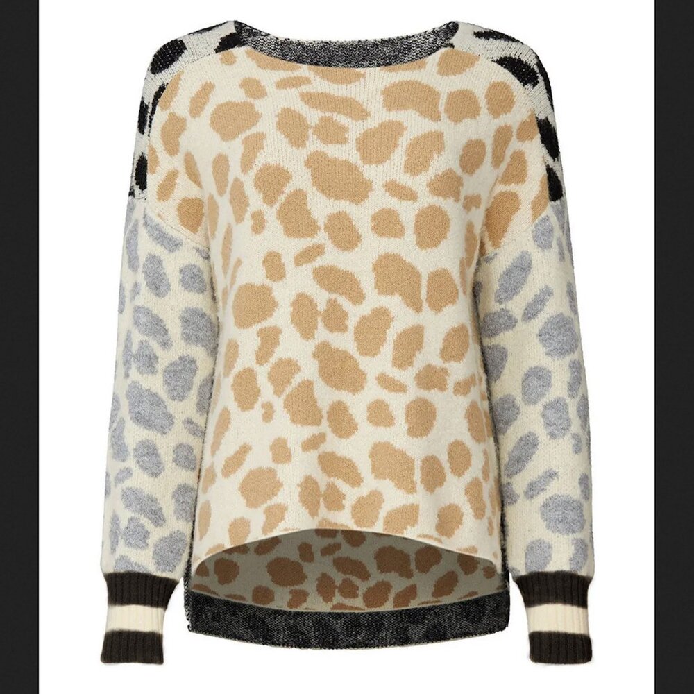 BIRCH NY Keegan Animal Print Colorblock‎ Sweater Sz 2X New With Tags Leopard